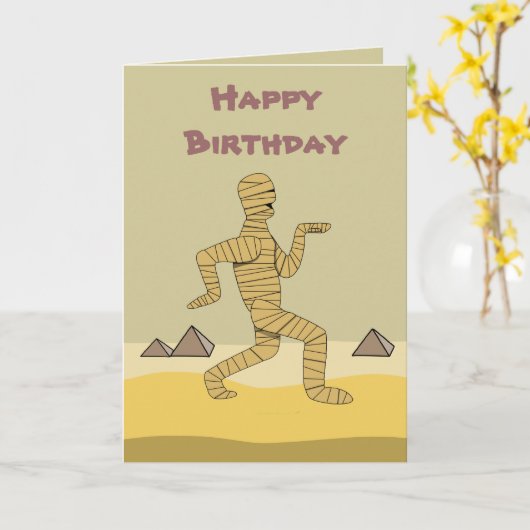Funny Cartoon Egyptian Mummy Pyramids Custom Kaart (Gele Bloem)