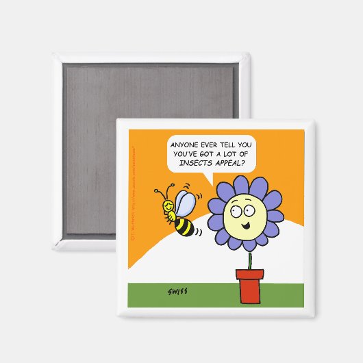 Funny Cartoon Flower and Bee with Insects Appeal Magneet (Voorkant / Achterkant)