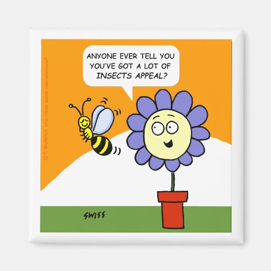 Funny Cartoon Flower and Bee with Insects Appeal Magneet (Voorkant)