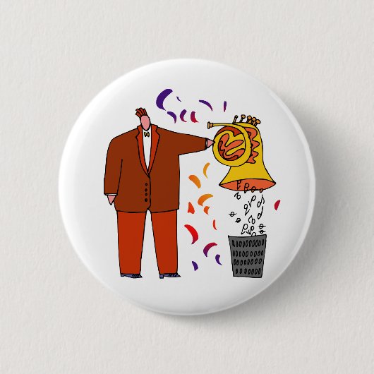 Funny Cartoon French Horn Button (Voorkant)