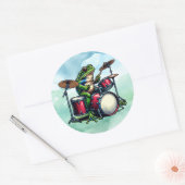 Funny Cartoon Frog Spelen De Drums Ronde Sticker (Envelop)