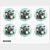 Funny Cartoon Frog Spelen De Drums Ronde Sticker (Vel)