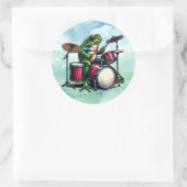 Funny Cartoon Frog Spelen De Drums Ronde Sticker (Tas)
