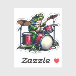 Funny Cartoon Frog Spelen De Drums Sticker