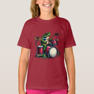 Funny Cartoon Frog Spelen De Drums T-shirt