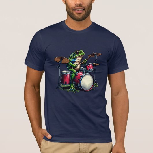 Funny Cartoon Frog Spelen De Drums T-shirt (Voorkant)