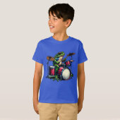 Funny Cartoon Frog Spelen De Drums T-shirt (Voorkant volledig)