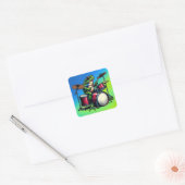 Funny Cartoon Frog Spelen De Drums Vierkante Sticker (Envelop)