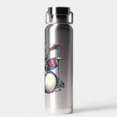 Funny Cartoon Frog Spelen De Drums Waterfles (Achterkant)