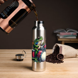 Funny Cartoon Frog Spelen De Drums Waterfles