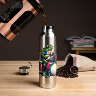 Funny Cartoon Frog Spelen De Drums Waterfles