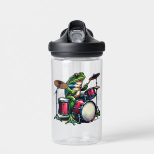 Funny Cartoon Frog Spelen De Drums Waterfles