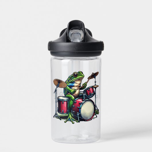 Funny Cartoon Frog Spelen De Drums Waterfles (Voorkant)