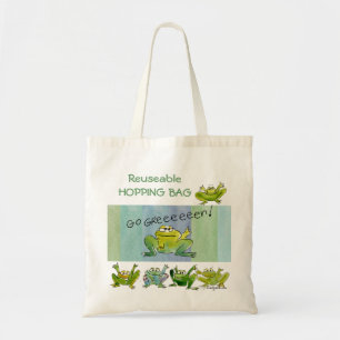 Funny Cartoon Frogs Go Green Canvas tas