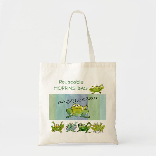 Funny Cartoon Frogs Go Green Canvas tas (Voorkant)