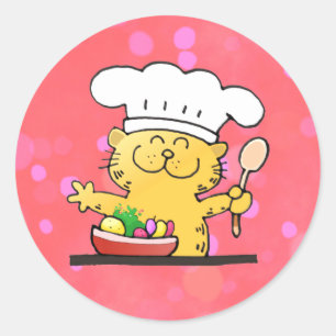 Funny Cartoon   Funny Kat Chef Ronde Sticker