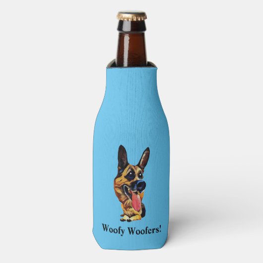 Funny Cartoon German Shepherd Bottle Cooler (Fles Voorkant)