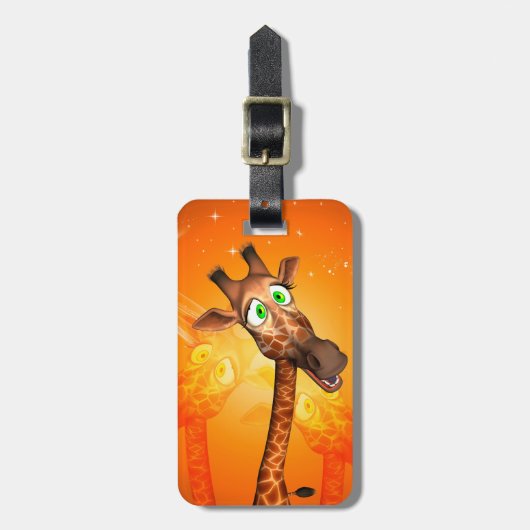 Funny cartoon giraffe bagagelabel (Voorkant verticaal)