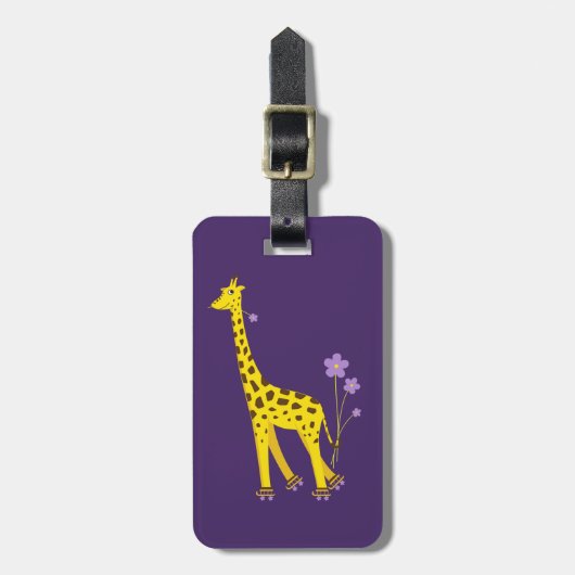 Funny Cartoon Giraffe Roller Skating Personalized Bagagelabel (Voorkant verticaal)