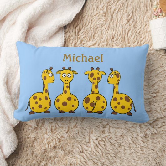 Funny Cartoon Giraffes op Blue Children's Custom Kussen (Deken)