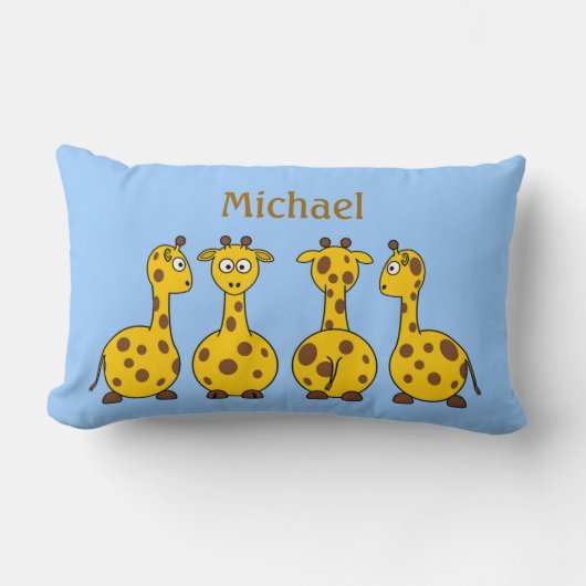 Funny Cartoon Giraffes op Blue Children's Custom Kussen (Voorkant)