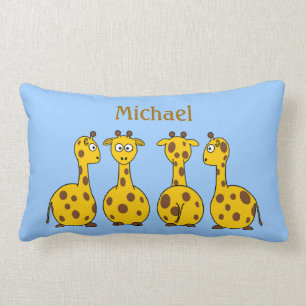 Funny Cartoon Giraffes op Blue Children's Custom Kussen