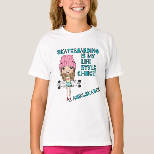 Funny Cartoon Girl Skater T-shirt / Skateboarding (Voorkant)