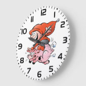 Funny Cartoon Gnome Riding Flying Pig Grote Klok (Hoek)