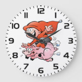 Funny Cartoon Gnome Riding Flying Pig Grote Klok (Voorkant)