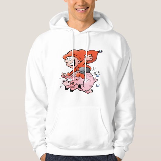 Funny Cartoon Gnome Riding Flying Pig Hoodie (Voorkant)