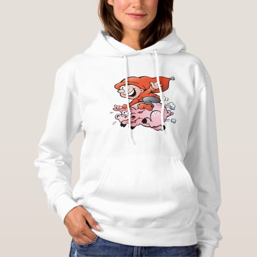 Funny Cartoon Gnome Riding Flying Pig Hoodie (Voorkant)