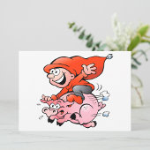 Funny Cartoon Gnome Riding Flying Pig Kaart