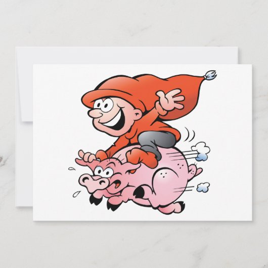 Funny Cartoon Gnome Riding Flying Pig Kaart (Voorkant)