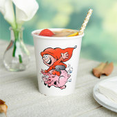 Funny Cartoon Gnome Riding Flying Pig Papieren Bekers