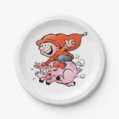 Funny Cartoon Gnome Riding Flying Pig Papieren Bordje (Voorkant)