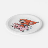 Funny Cartoon Gnome Riding Flying Pig Papieren Bordje (Gekanteld)