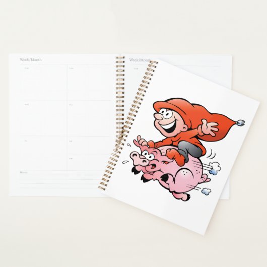 Funny Cartoon Gnome Riding Flying Pig Planner (Display)