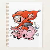 Funny Cartoon Gnome Riding Flying Pig Planner (Voorkant)