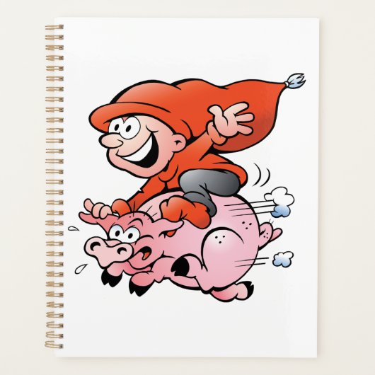 Funny Cartoon Gnome Riding Flying Pig Planner (Voorkant)