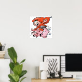 Funny Cartoon Gnome Riding Flying Pig Poster (Thuiskantoor)