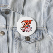 Funny Cartoon Gnome Riding Flying Pig Ronde Button 7,6 Cm (In situ)