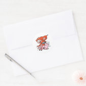 Funny Cartoon Gnome Riding Flying Pig Ronde Sticker (Envelop)