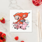 Funny Cartoon Gnome Riding Flying Pig Servet