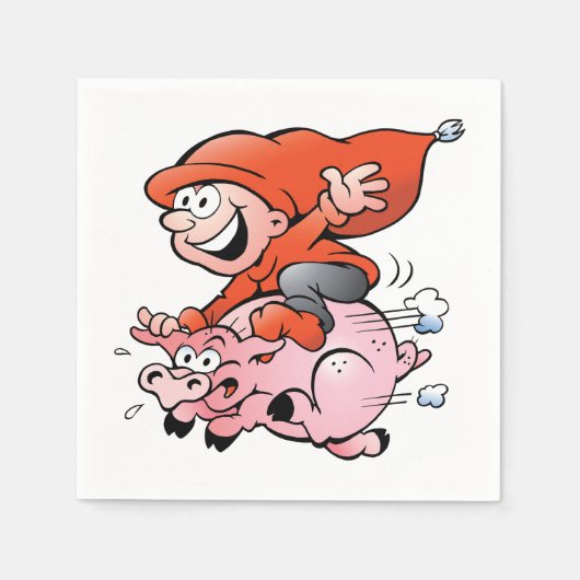 Funny Cartoon Gnome Riding Flying Pig Servet (Voorkant)