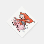 Funny Cartoon Gnome Riding Flying Pig Servet (Hoek)