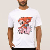 Funny Cartoon Gnome Riding Flying Pig T-shirt (Voorkant)