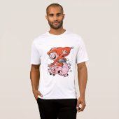 Funny Cartoon Gnome Riding Flying Pig T-shirt (Voorkant volledig)