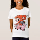 Funny Cartoon Gnome Riding Flying Pig T-shirt (Voorkant)
