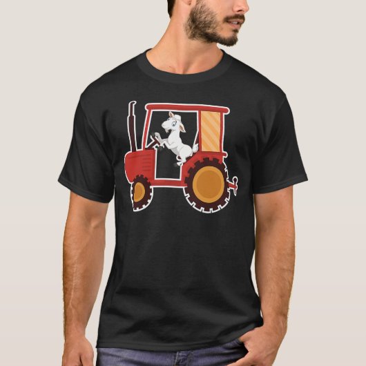 Funny Cartoon Goat Driving Tractor Farm Animals Lo T-shirt (Voorkant)