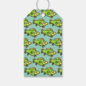 Funny Cartoon Green Fish Drawing Cadeaulabel (Voorkant)